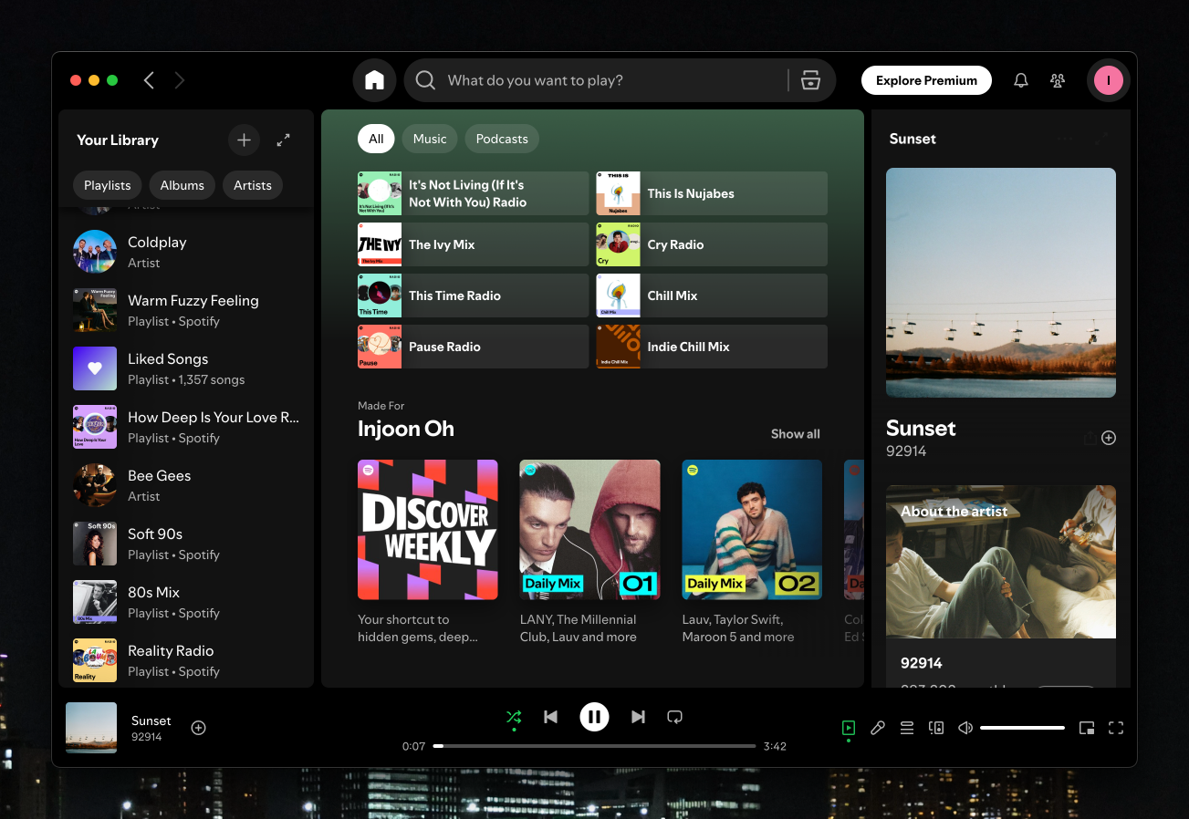 Spotify desktop app UI